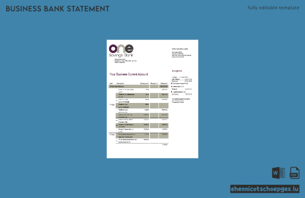 Beispielvorschau eines Kontoauszugs vom Geschäftsgirokonto der Onesavings Bank (Word und PDF)